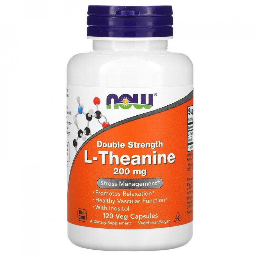 Теанин двойной концентрации "L-Theanine Double Strength", Now Foods, 200 мг, 120 капсул