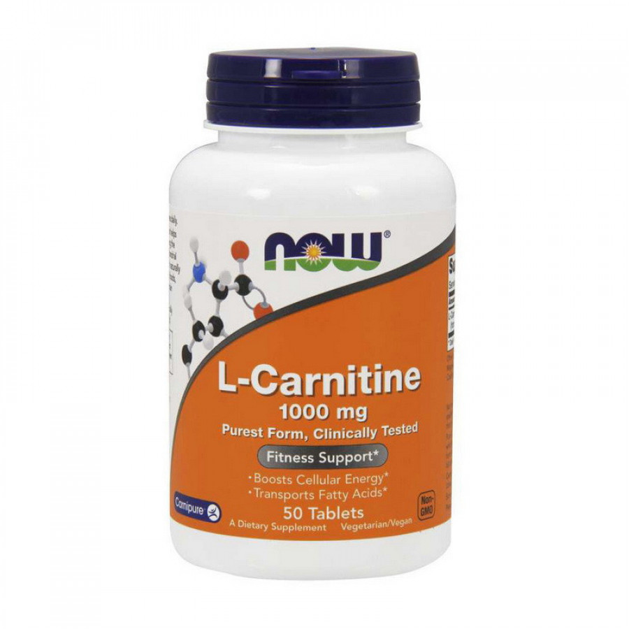 Л-карнитин "L-Carnitine purest form", Now Foods, 1000 мг, 50 таблеток