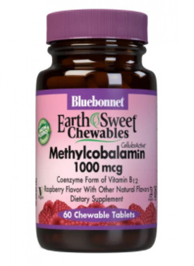 Метилкобаламин "Methylcobalamin" Bluebonnet Nutrition, 1000 мкг, малина, 60 жевательных таблеток