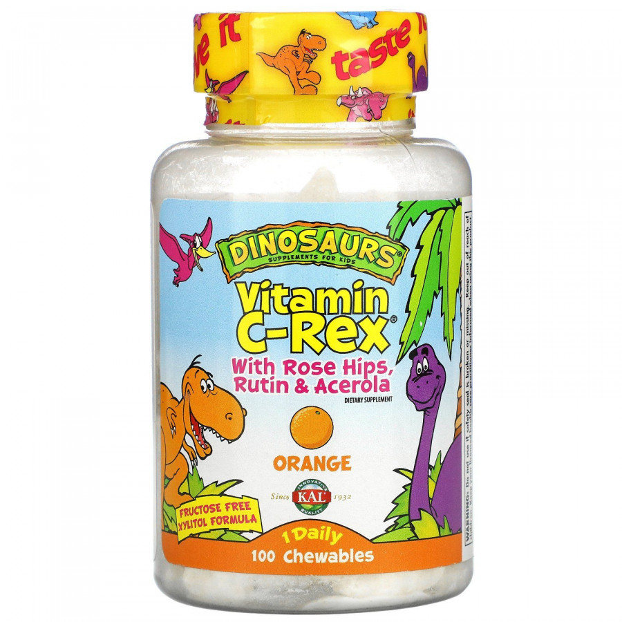 KAL, Витамин C-Rex с шиповником, рутином и ацеролой, со вкусом апельсина, 100 жевательных таблеток