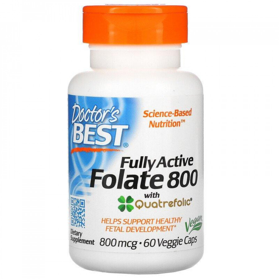 Фолат с Quatrefolic "Folate 800 Fully Active" Doctor's Best, 800 мкг, 60 капсул