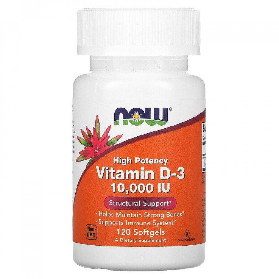 Витамин Д3 Vitamin D-3, Now Foods, 10 000 МЕ, 120 капсул  в .