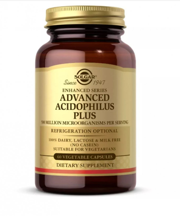 Пробиотики, Advanced Acidophilus Plus, Solgar, 60 капсул
