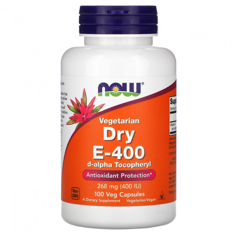 Вегетарианский витамин Е "Vegetarian Dry E-400" 400 МЕ (268 мг), Now Foods, 100 капсул