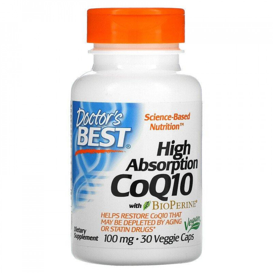 Коэнзим Q10 CoQ10, 100 мг, Doctor's Best, с биоперином, 30 капсул