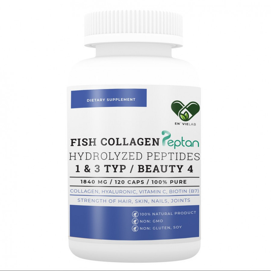 Морской коллаген с гиалуроновой кислотой, биотином и витамином С, En`vie Lab, 1840 мг, 120 капсул