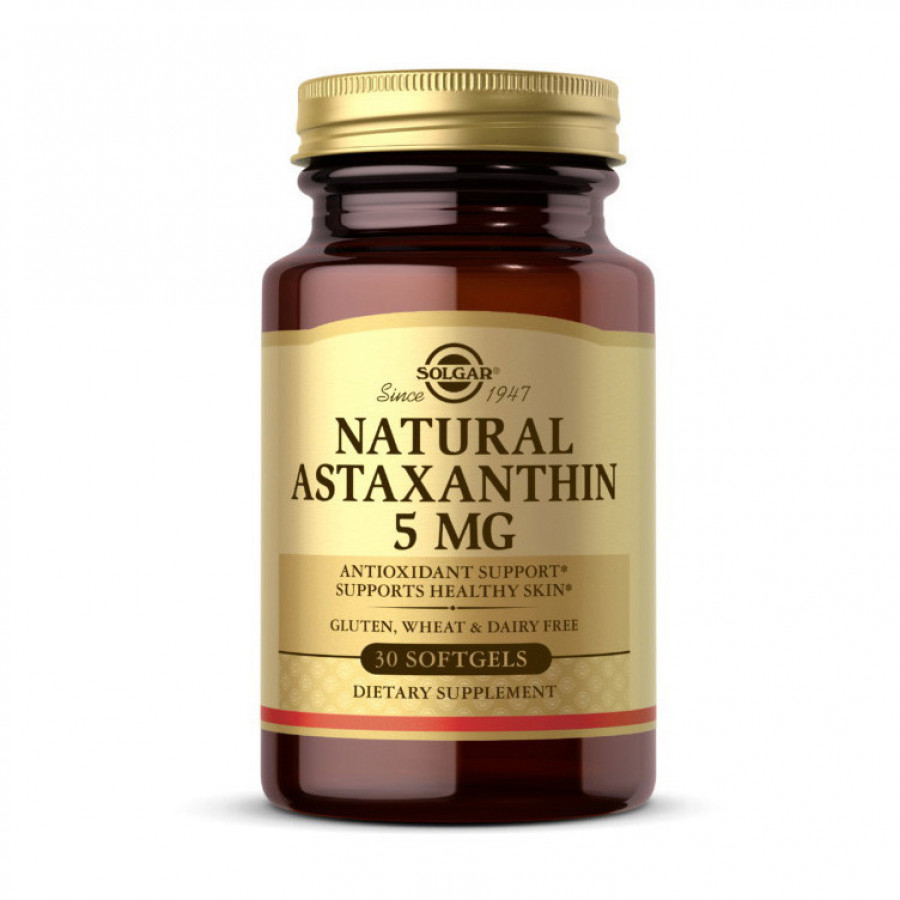 Астаксантин "Natural Astaxanthin" 5 мг, Solgar, 30 капсул