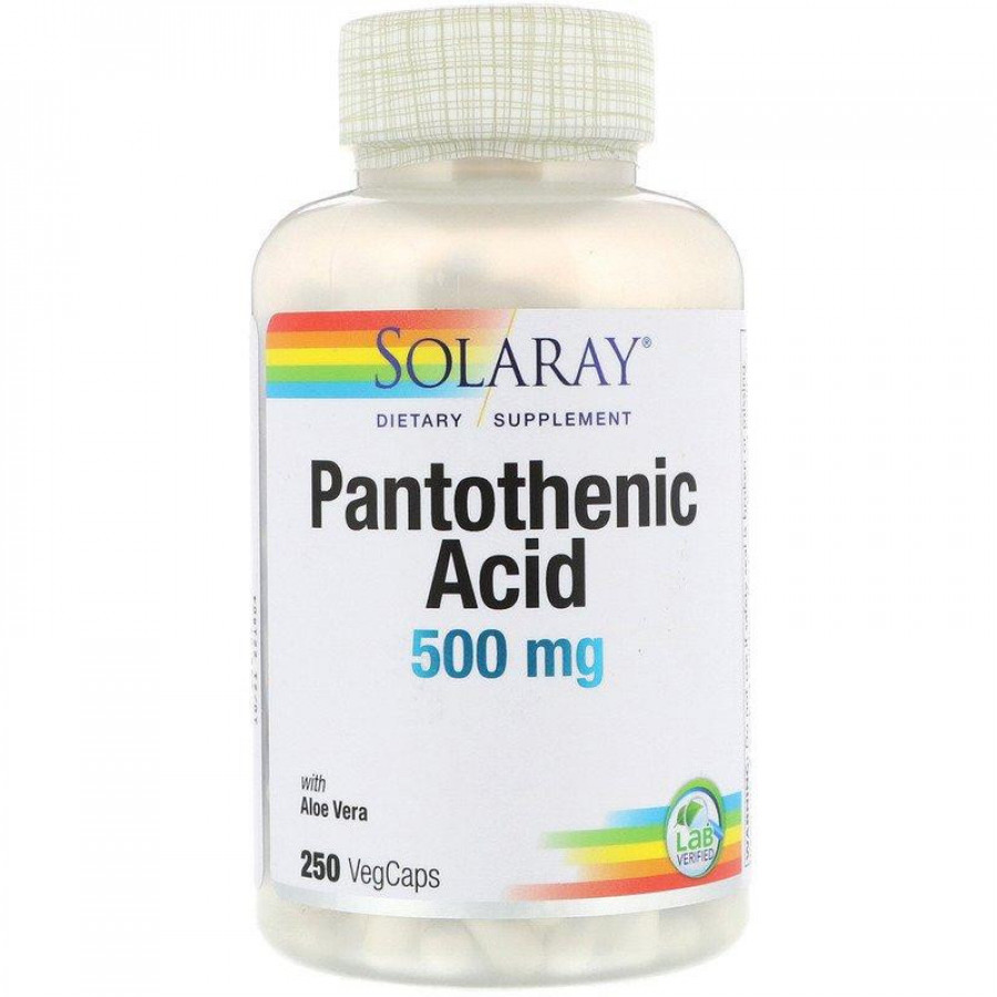 Пантотеновая кислота "Pantothenic Acid" 500 мг, Solaray, 250 капсул