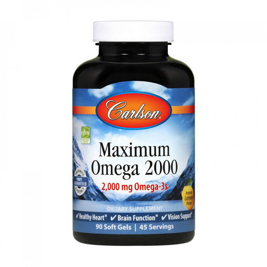 Максимум Omega-3s "Maximum Omega-3s" Carlson Labs, 2000 мг, вкус лимона, 90 капсул