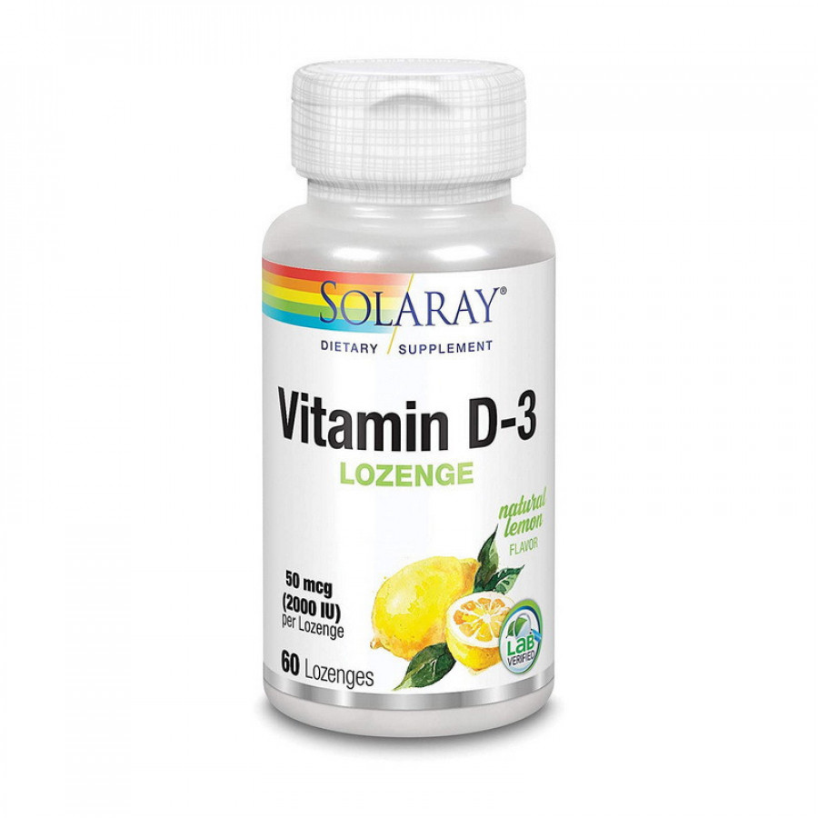 Витамин D3 "Vitamin D3" Solaray, 2000 МЕ, со вкусом лимона, 60 пастилок