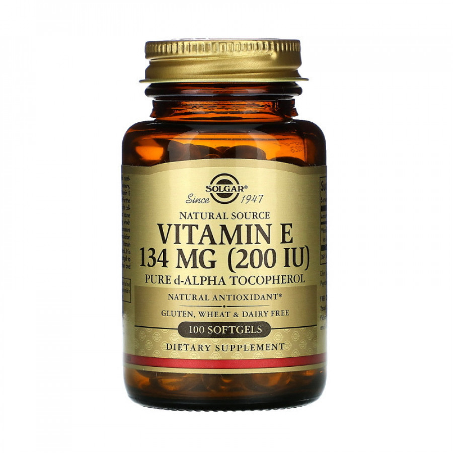 Натуральный витамин Е, Vitamin E, Solgar, 134 мг/200 МЕ, 100 капсул