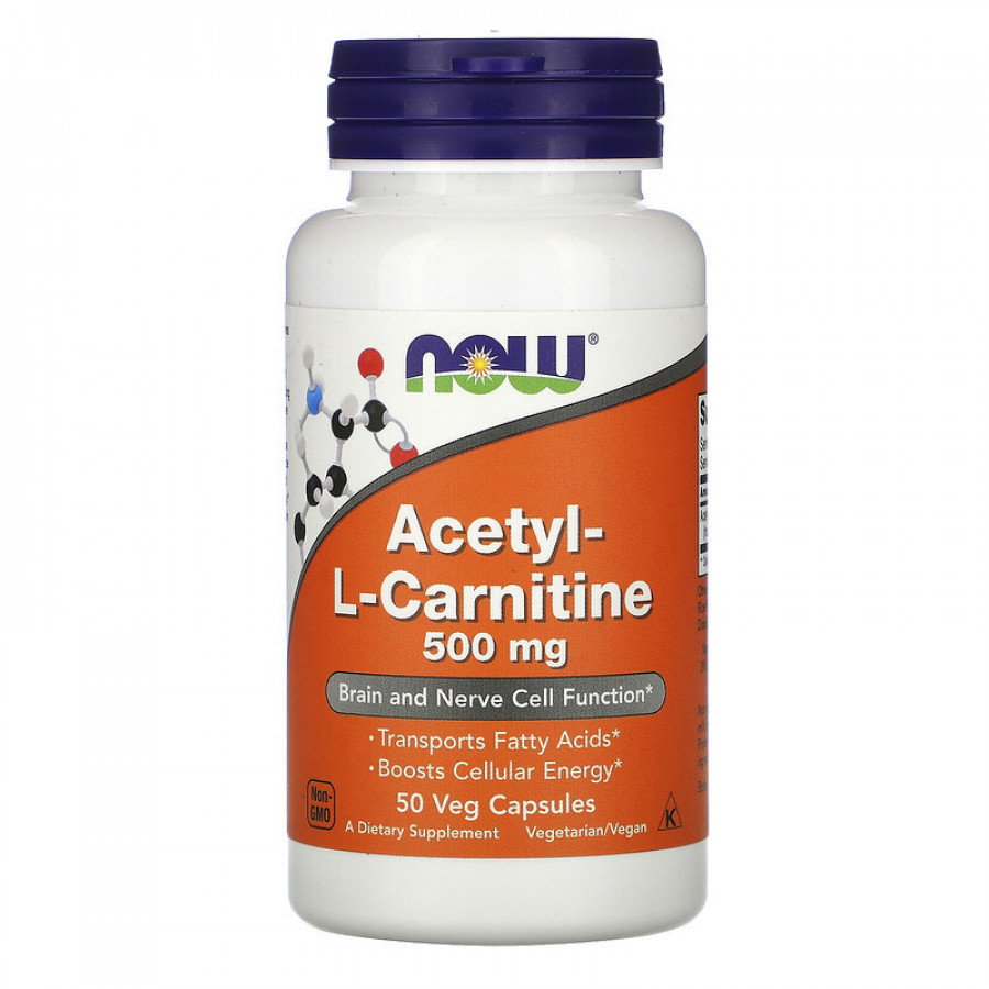 Ацетил-L-карнитин, 500 мг, Now Foods, 50 капсул