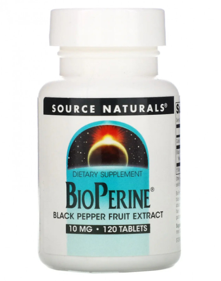 БиоПерин, Bioperine Black Pepper Fruit Extract, Source Naturals, 10 мг, 120 таблеток