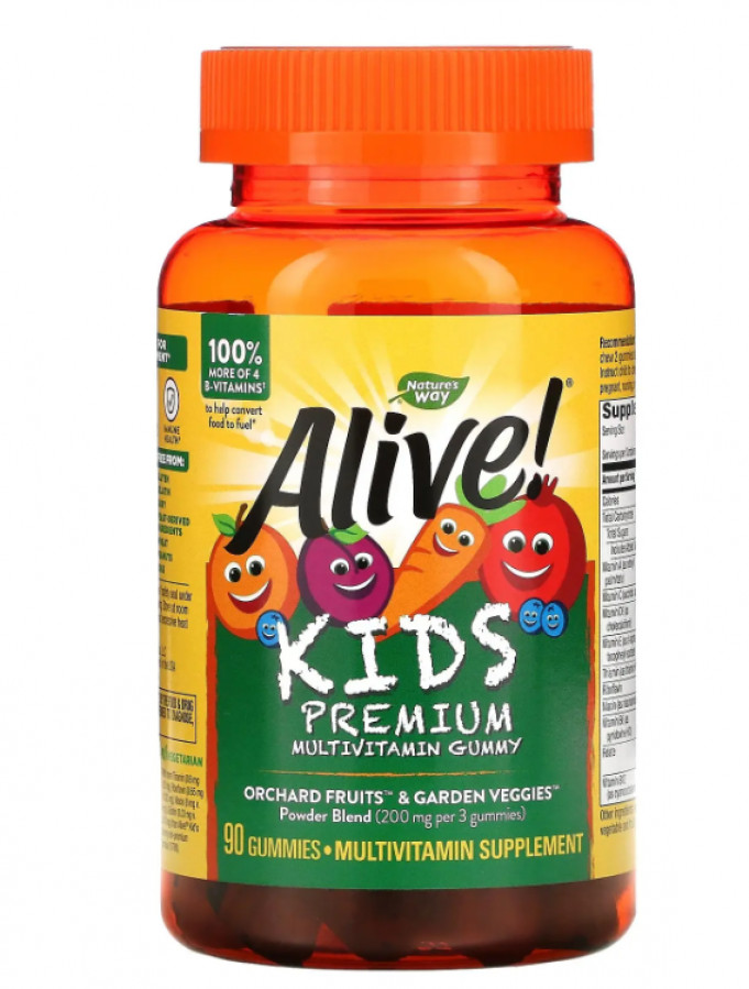 Alive! Жевательные конфеты, мультивитамины для детей, вишня, виноград и апельсин, Nature's Way, 90 жевательных конфет