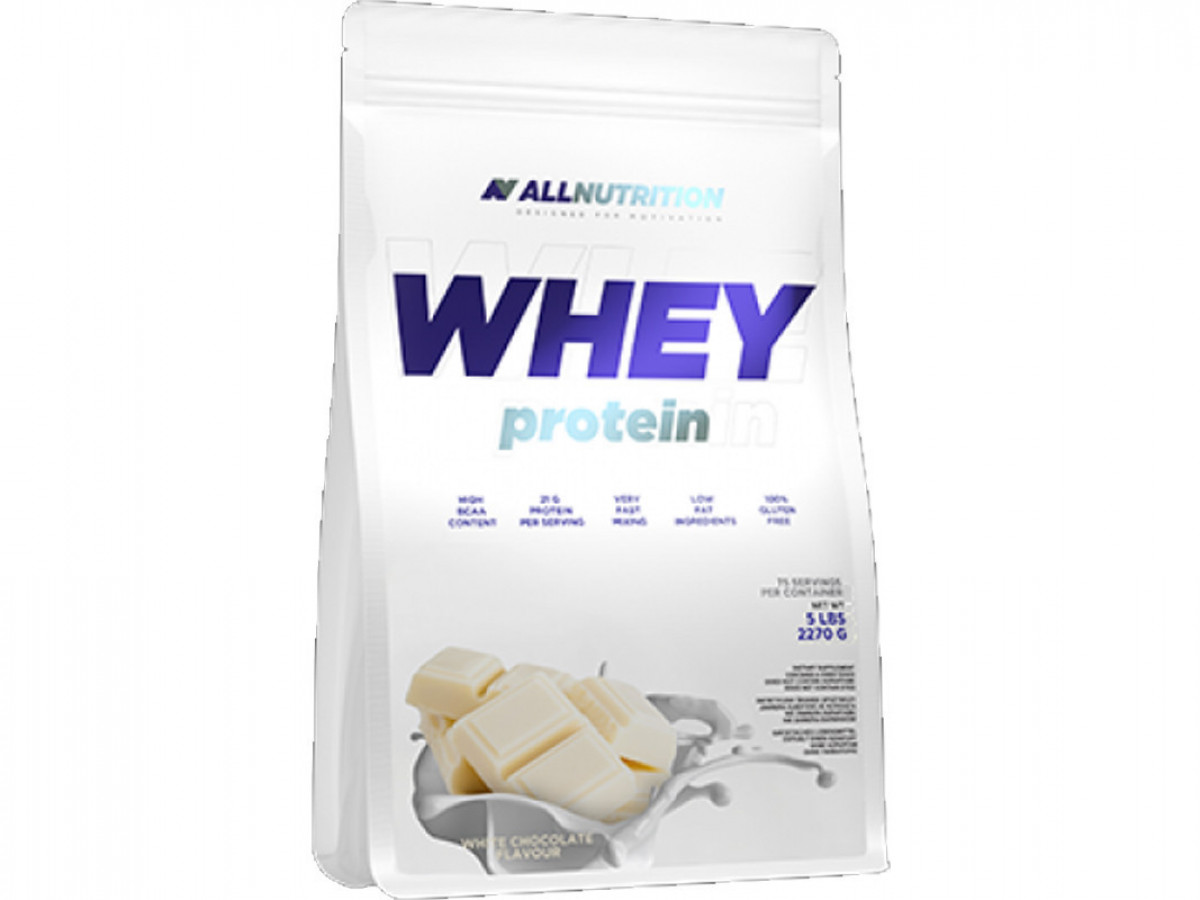 Уценка: Протеин Whey Protein, All Nutrition, белый шоколад с клубникой, 2200 г (срок до 10/2020)