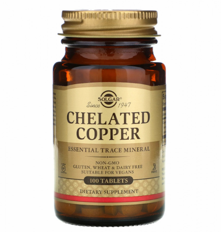 Медь, Chelated Copper, Solgar, 2.5 мг, 100 таблеток
