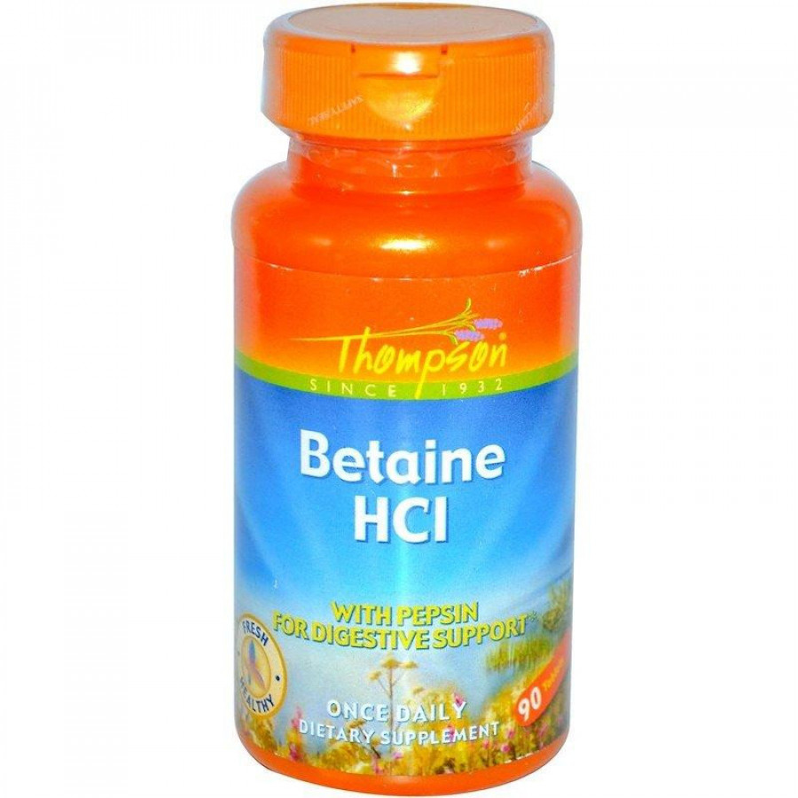 Бетаина гидрохлорид "Betaine HCL with pepsin" Thompson, 90 таблеток