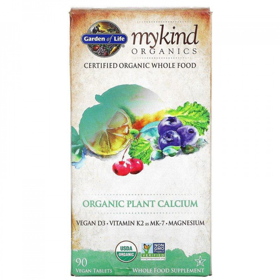 Кальций из органических водорослей "Organic Plant Calcium" Garden Of Life, 800 мг, 90 таблеток