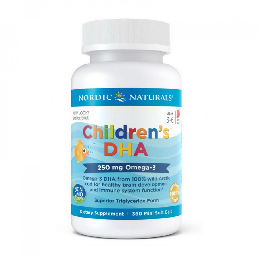 ДГК для детей "Children`s DHA" со вкусом клубники, 250 мг, Nordic Naturals, 360 жевательных мини-капсул