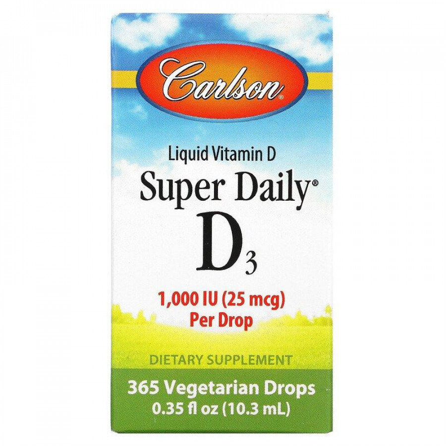 Жидкий витамин D3 "Super Daily D3" 1000 МЕ/25 мкг, Carlson Labs, 10,3 мл