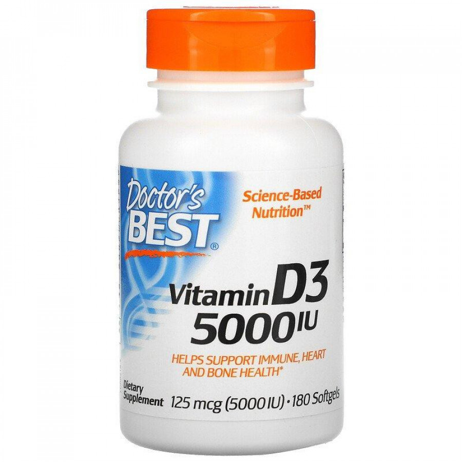 Витамин Д3, Vitamin D3, Doctor's Best, 5000 МЕ, 180 капсул