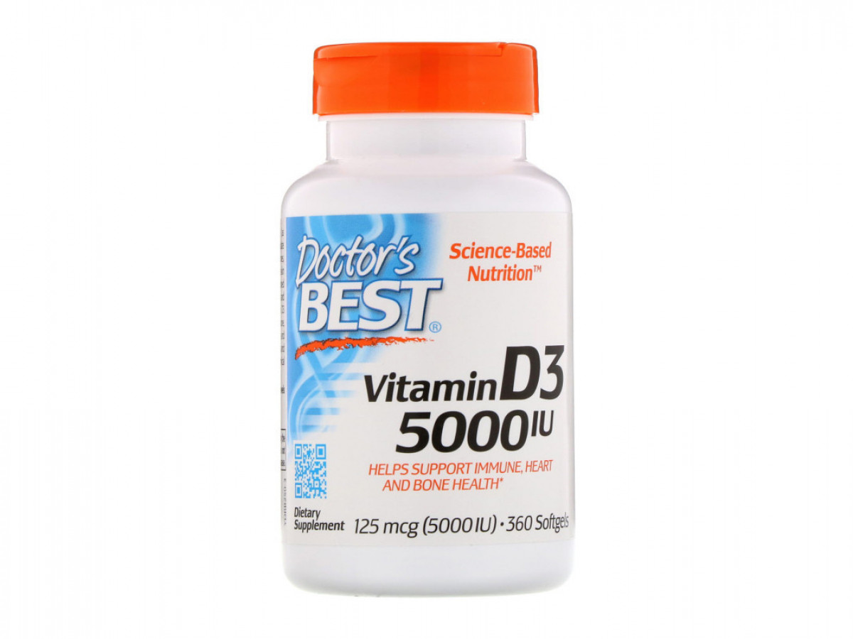 Витамин Д3, Vitamin D3, Doctor's Best, 5000 МЕ, 360 капсул
