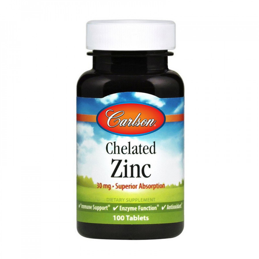 Цинк, Zinc, Carlson Labs, 30 мг хелата цинка, 100 таблеток