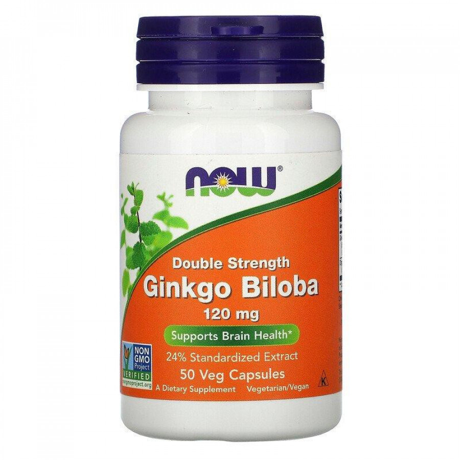 Гинкго Билоба "Ginkgo Biloba Double Strength" 120 мг, Now Foods, 50 капсул