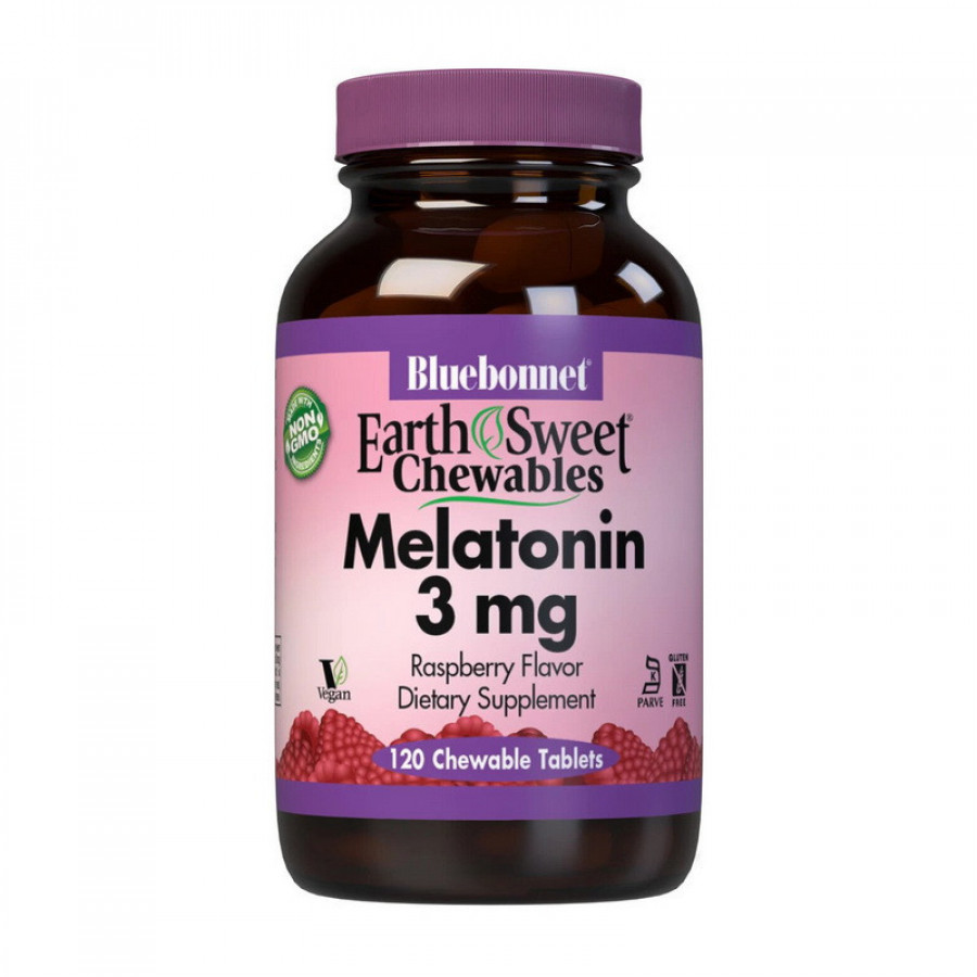 Мелатонин "Melatonin" Bluebonnet Nutrition, 3 мг, малина, 120 жевательных таблеток