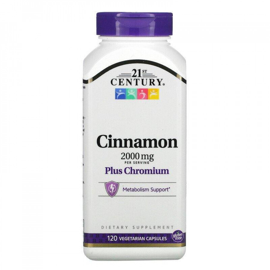 Корица с хромом "Cinnamon Plus Chromium" 21st Century, 200 мг, 120 капсул