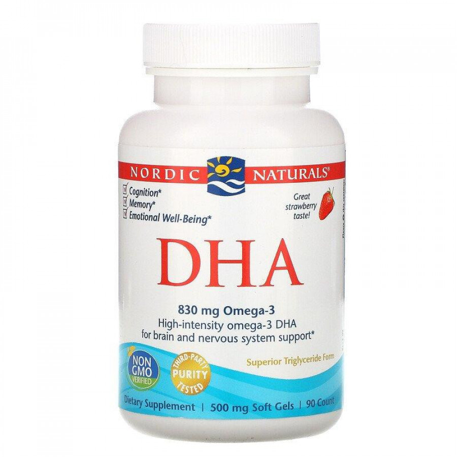 ДГК "DHA Omega - 3" Nordic Naturals, 830 мг, клубничный вкус, 90 желатиновых капсул