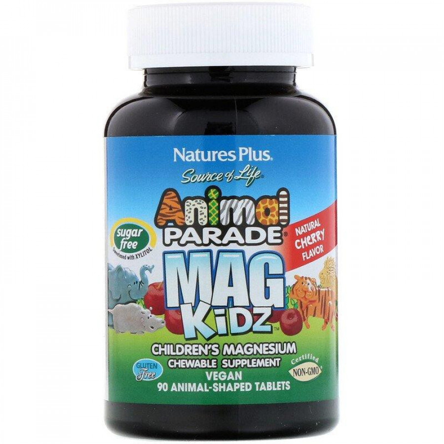 Магний для детей "Animal Parade Mag Kidz" Nature's Plus, вишня, 90 жевательных таблеток