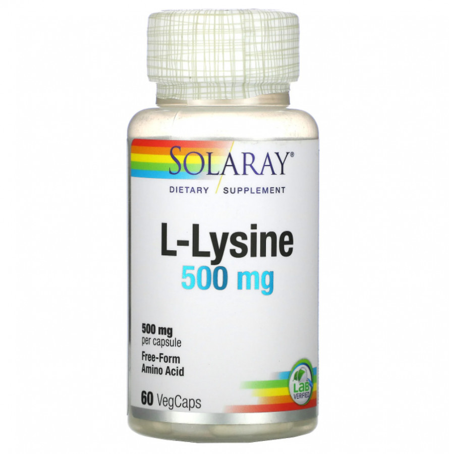 L-лизин "L-Lysine" 500 мг, Solaray, 60 капсул