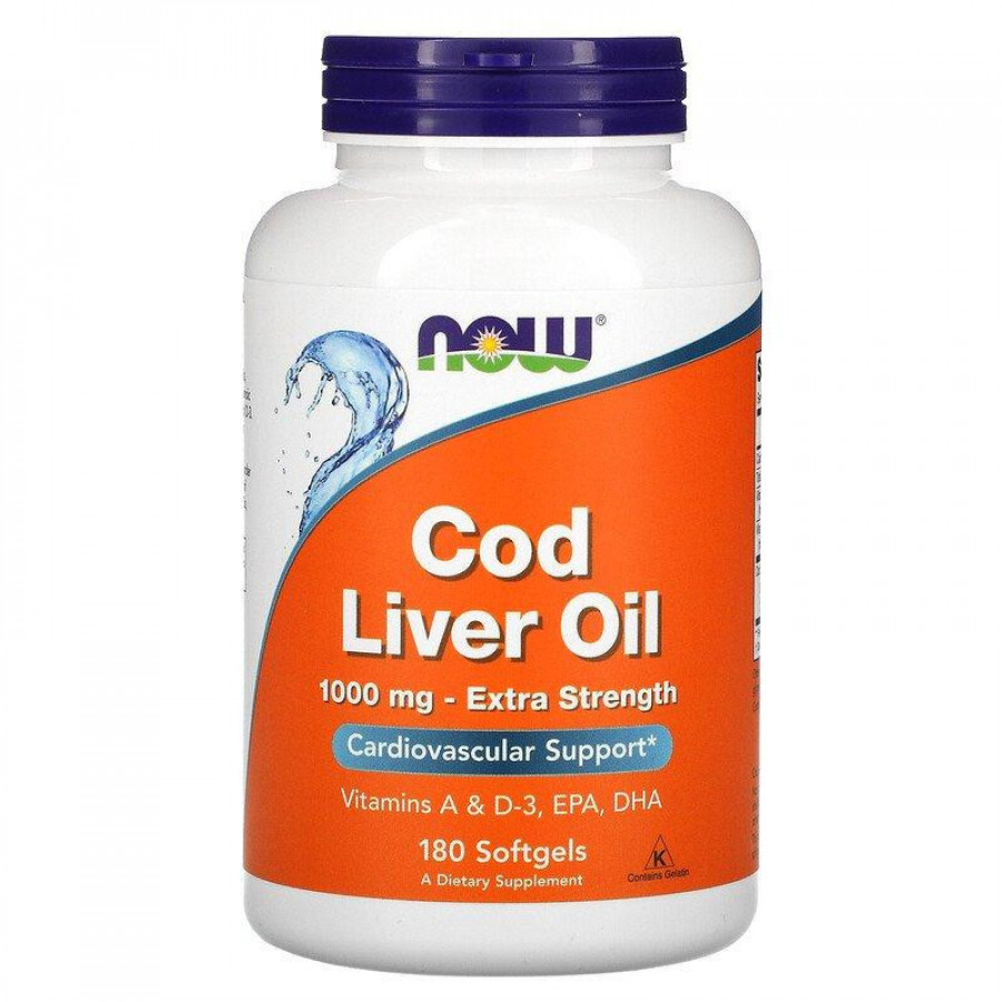 Жир печени трески "Cod Liver Oil" Now Foods, двойная концентрация, 70 мг/100 мг, 180 капсул