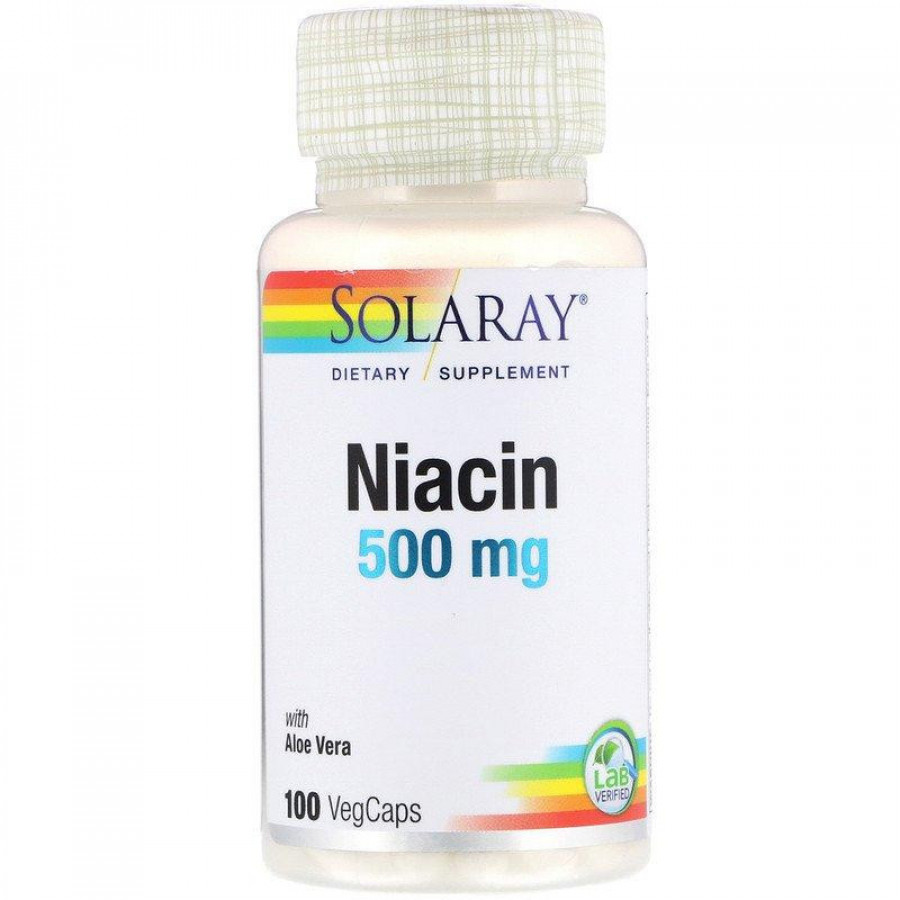 Ниацин, витамин В3 "Niacin" 500 мг, Solaray, 100 капсул