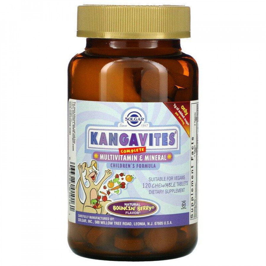 Комплекс витаминов и минералов для детей "Kangavites" Solgar, вкус ягод, 120 жевательных таблеток