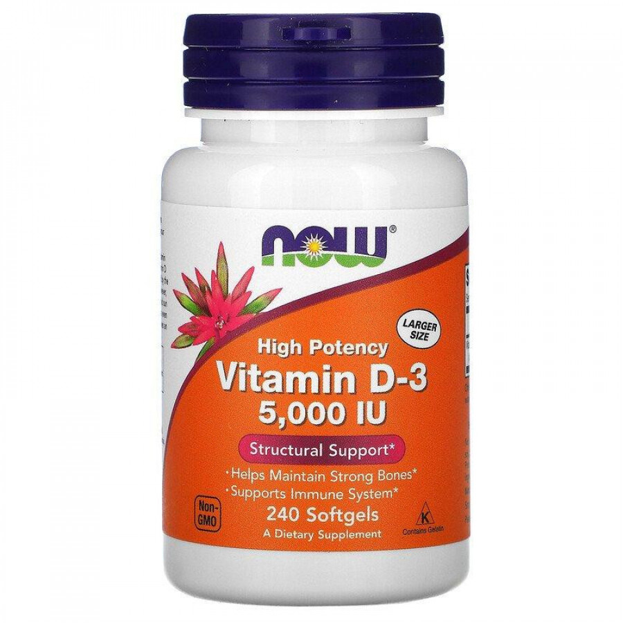 Витамин Д3 Vitamin D-3, Now Foods, 5000 МЕ, 240 капсул