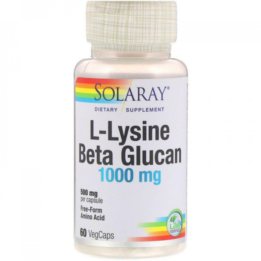 L-лизин и бета-глюкан "L-Lysine Beta Glucan" Solaray, 1000 мг, 60 капсул