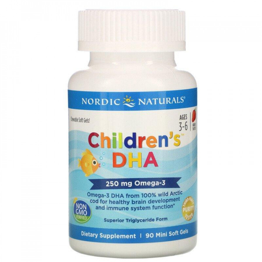 ДГК для детей "Children`s DHA" со вкусом клубники, 250 мг, Nordic Naturals, 90 жевательных мини-капсул