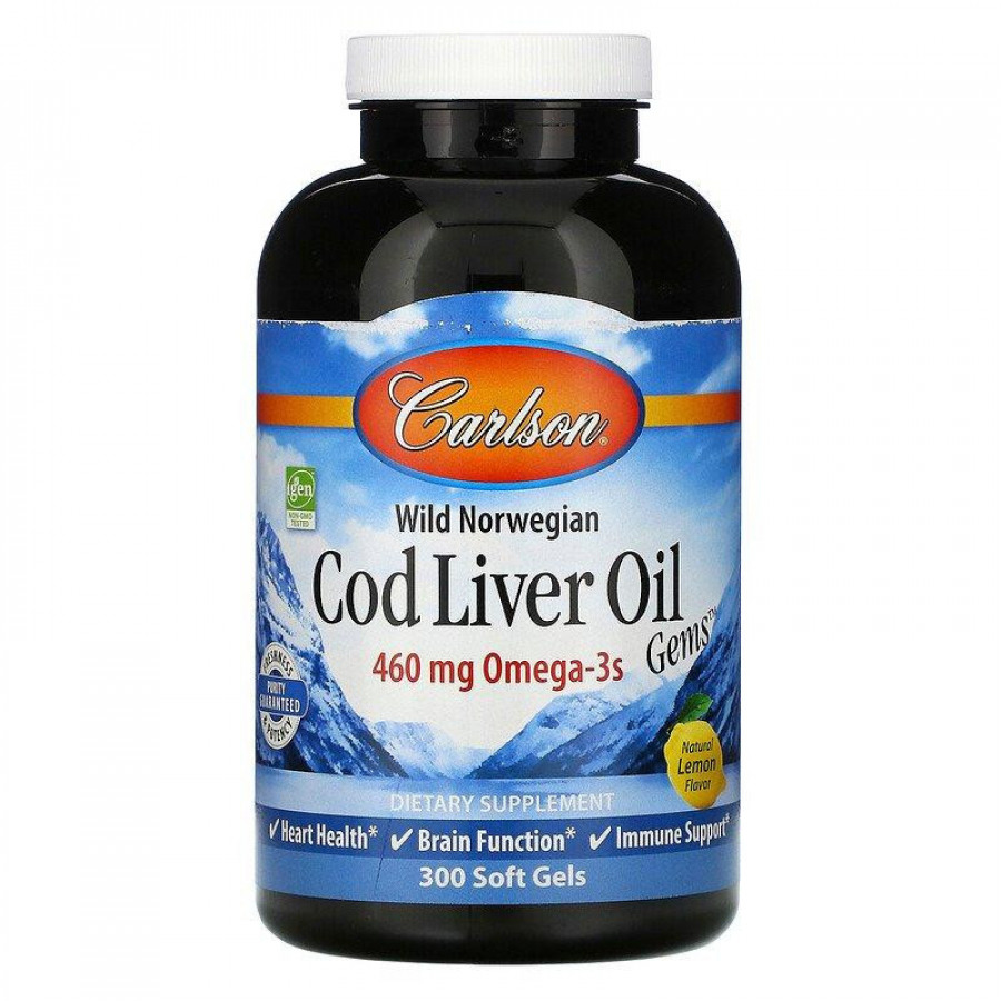 Рыбий жир с витамином А и D3 "Cod Liver Oil Low Vitamin A Omega-3s wild norwegian" Carlson Labs, 300 капсул