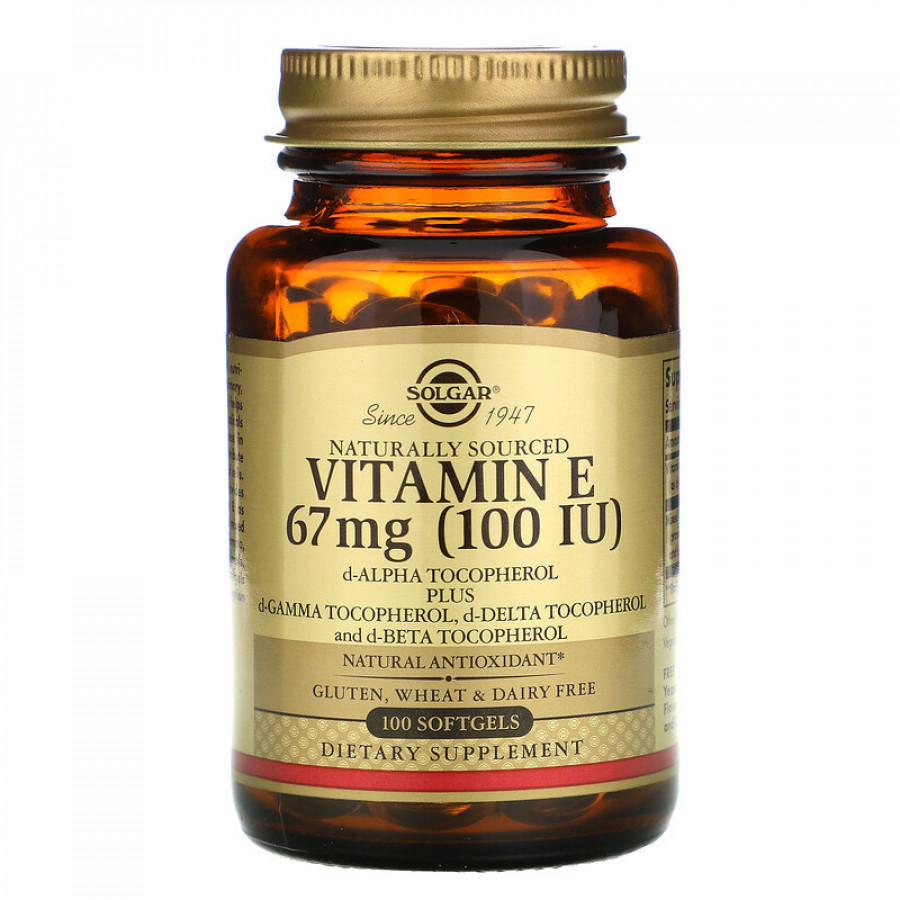Витамин Е "Vitamin E" 100 МЕ/67 мг, Solgar, 100 капсул