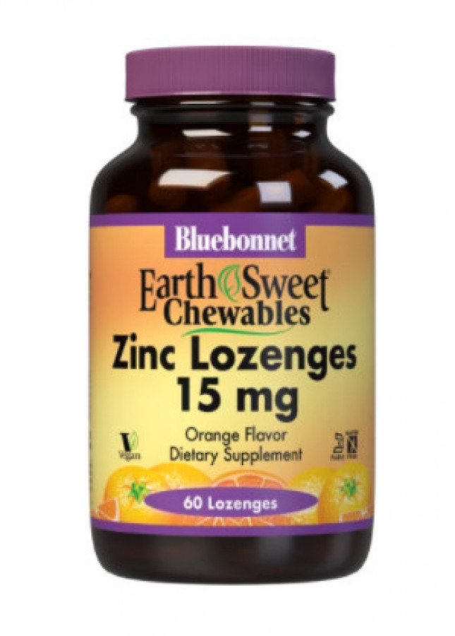 Цинк "Zinc Lozenges" Bluebonnet Nutrition, 15 мг, апельсин, 60 леденцов
