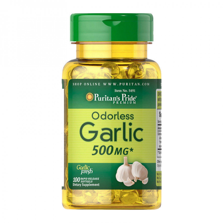 Концентрированный экстракт чеснока "Odorless Garlic" Puritan's Pride, 500 мг, 100 гелевых капсул