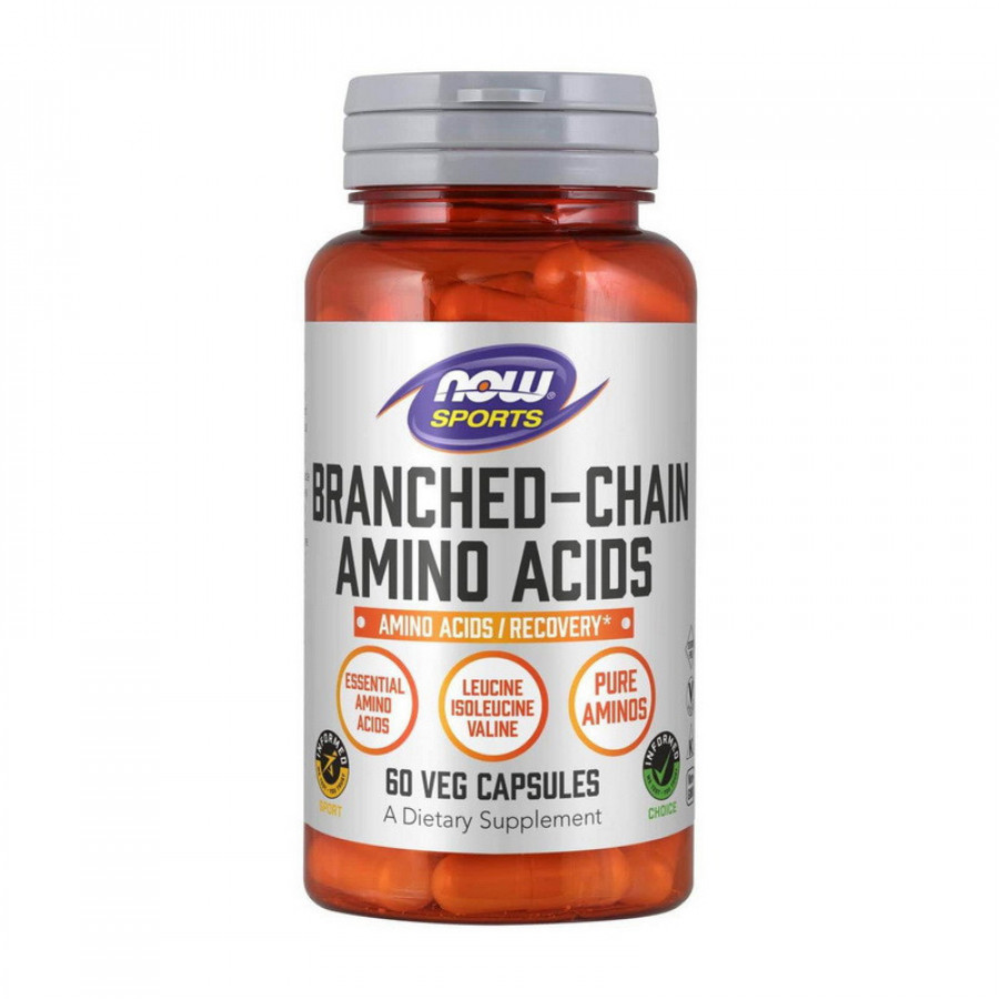 Аминокислоты с разветвленной цепью "Branched Chain Amino Acids" Now Foods, Sports, 60 капсул