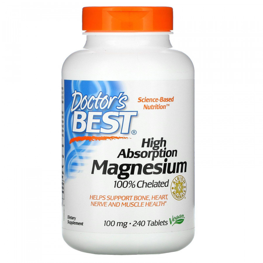 100% хелатированный легкоусвояемый магний, High Absorption Magnesium 100% Chelated, Doctor's Best, 100 мг, 240 таблеток