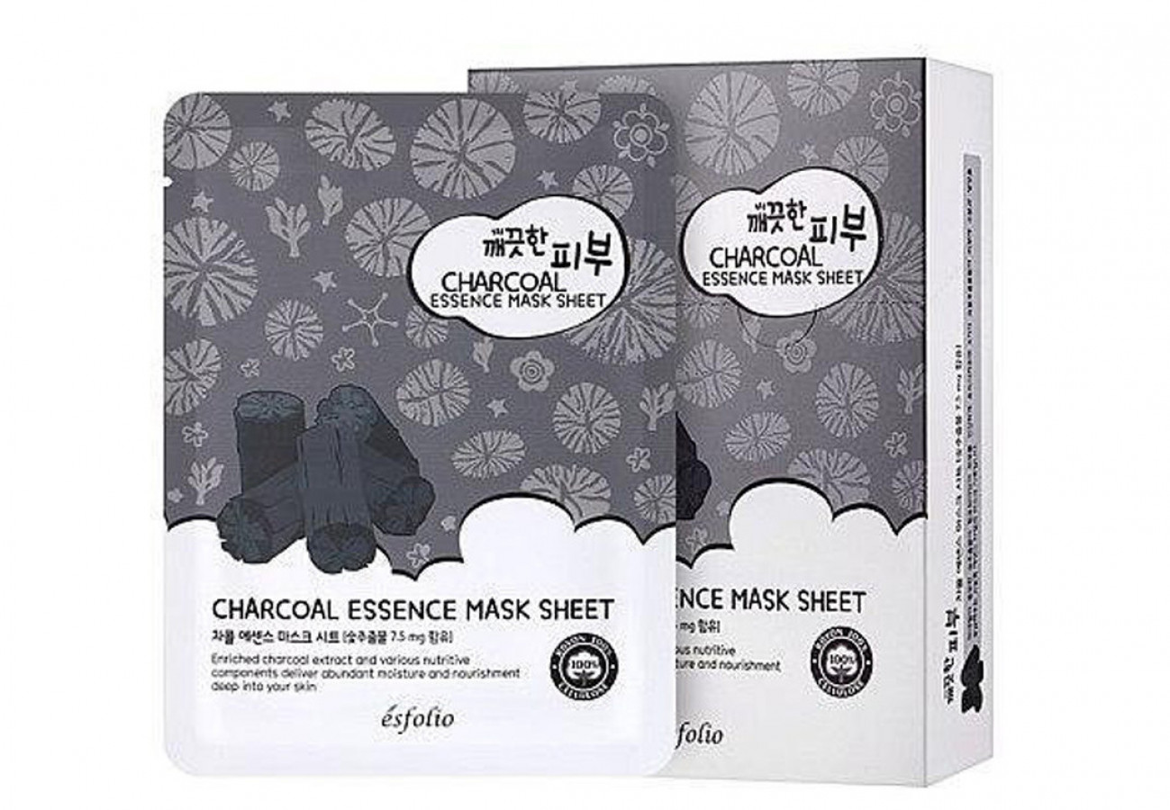 Маска для лица Pure Skin Essence Charcoal Mask Sheet, Esfolio, тканевая c углем, 25 мл
