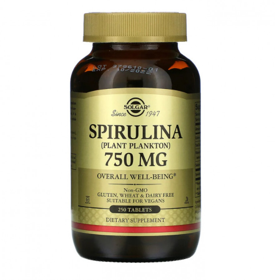 Спирулина "Spirulina" 750 мг, Solgar, 250 таблеток