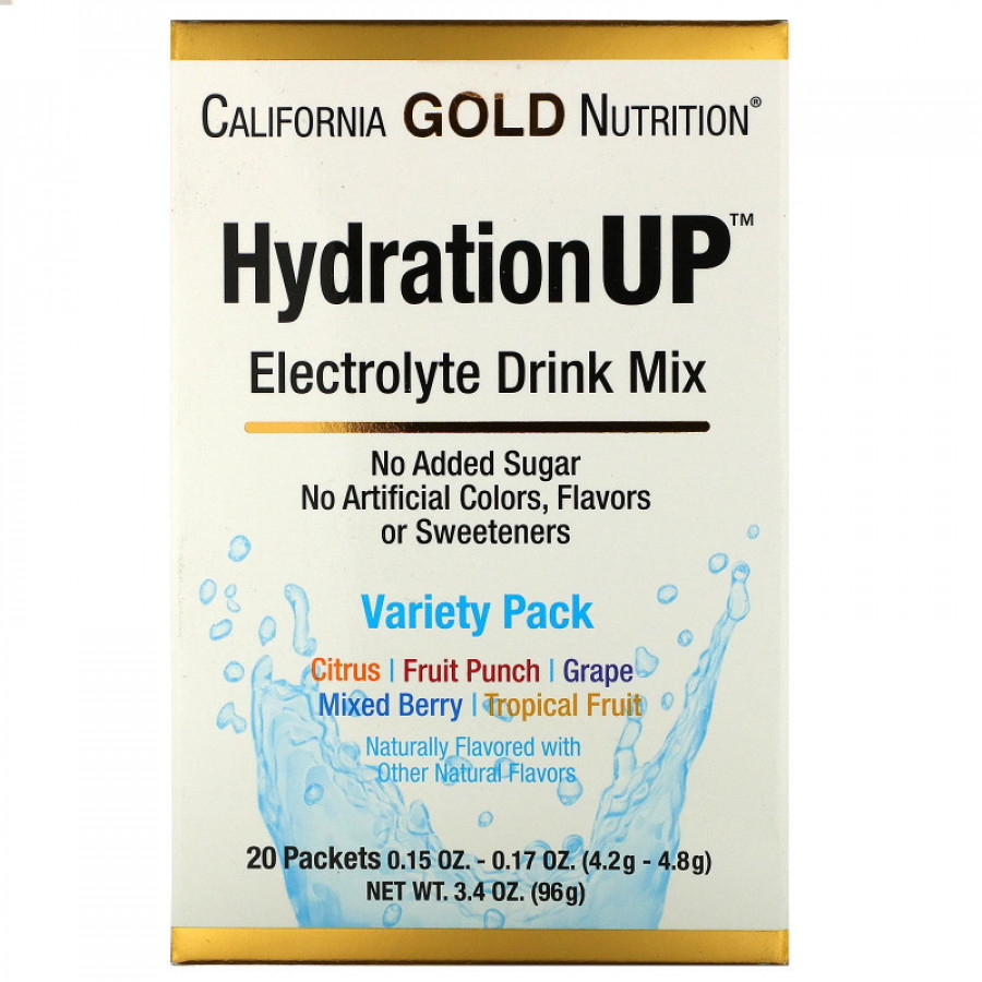 Электролитический напиток HydrationUP, California Gold Nutrition, ассорти вкусов, 20 пакетиков по 4.2 г