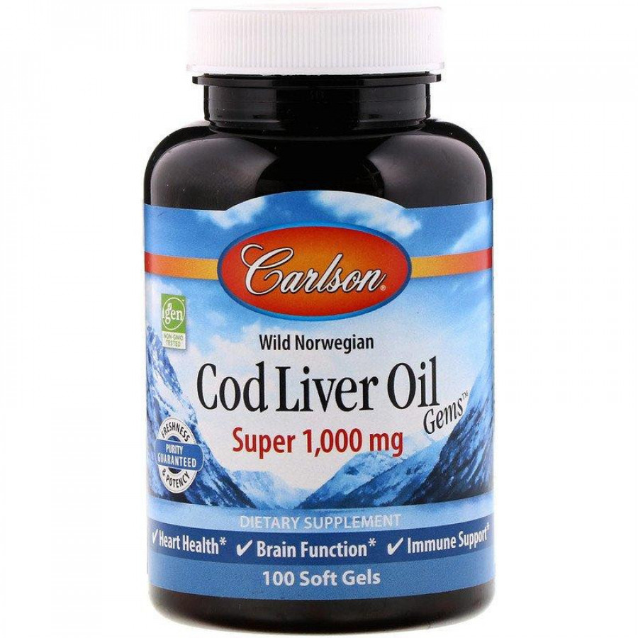 Рыбий жир с витамином А и D3 "Cod Liver Oil Super With D3 wild norwegian" Carlson Labs, 100 капсул