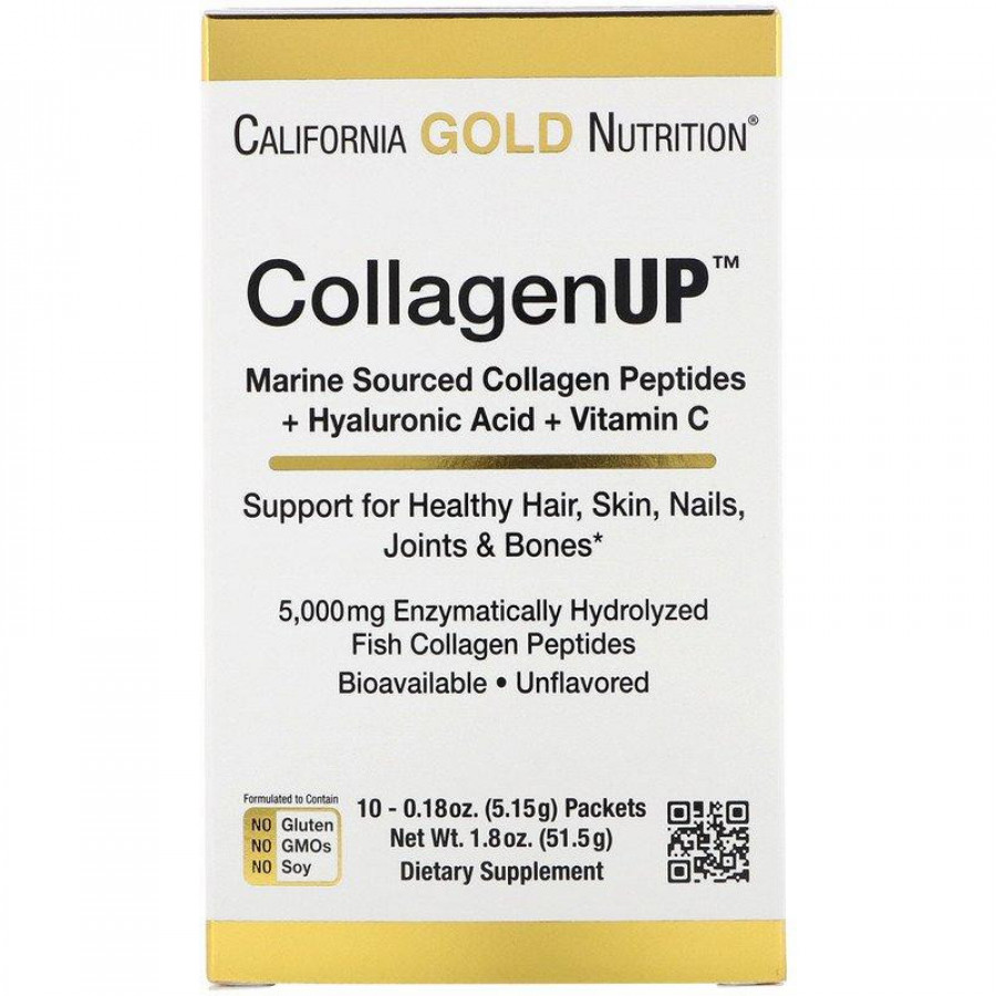 CollagenUP, морской коллаген, гиалуроновая кислота и витамин С, California Gold Nutrition, 10 стиков по 5,15 г